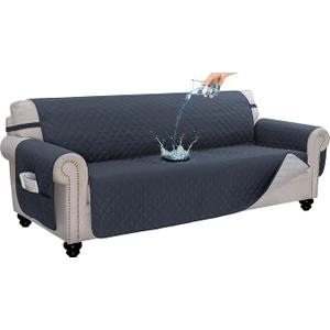 CAPALOCA 100% Waterproof Couch Cover for Dogs Washable Anti Slip Dog Couch Covers Protecter 3 Cushions Sofa Slipcover with Pockets (78" Sofa, Navy Blue)