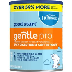 Good Start | Dr. Browns Gentle Pro, Baby Formula Powder for Sensitive Tummies, Easy Digestion & Softer Poops, Formula with Probiotics, DHA, Allergen Lactose, Milk, Soy,Tree Nuts,Non-GMO,32 OZ, 1 Pack (BBD 22/06/2026)
