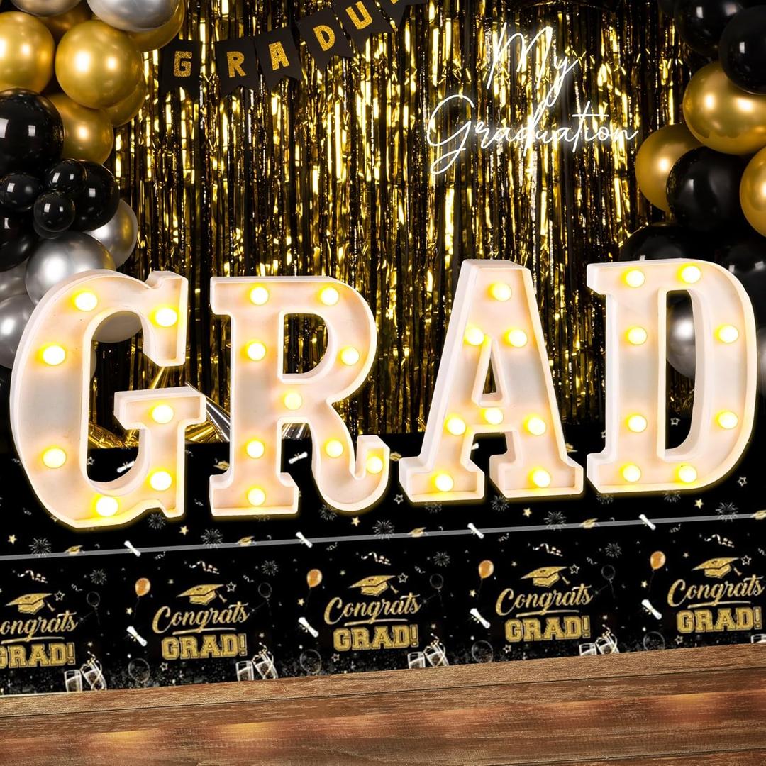 Graduation Decorations 2026, 4 Pcs Marquee Light Up Letter Grad Sign, Graduation Centerpieces for Table, Class of 2026 Decorations for College High School, Grad Party Decor Indoor Outdoor