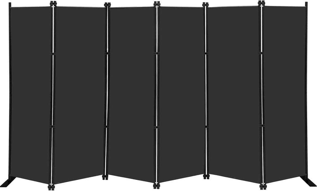 MAYOLIAH 6 Panel Folding Privacy Screen 9ft Wide, 6ft Tall Partition Room Divider Portable Office Walls Dividers, Black (6 Panel - Metal Base, Black)