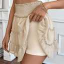 FEOYA Womens Ruffle Skirts High Waisted Flowy Elastic Boho Mini Skirts A Line Summer Chiffon Sports Skorts Built-in Shorts Beige (M)