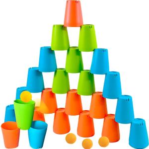 3-in-1 Cup Stacking Set; Toddler to Young Kids Quick Stacking Cups Game; Montessori Stackable Cups to Develop Hand-Eye Coordination, Motor Skills and Creative Play; Stack Cups and Ball Game; Ages 3+, 1 inches x 1.02 inches