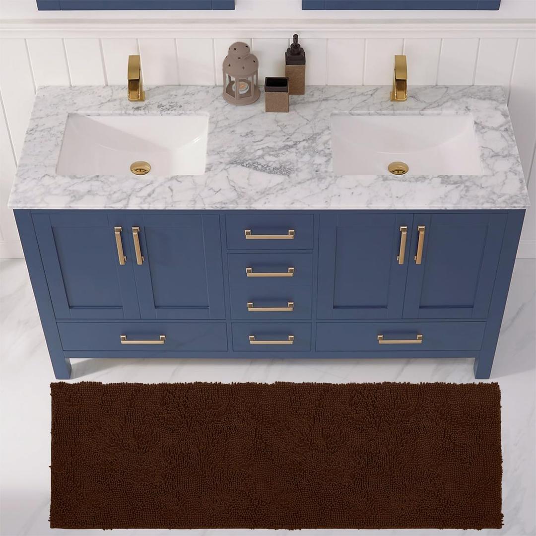 LuxUrux Plush Chenille Runner Rug  Ultra-Soft, Absorbent & Non-Slip Bath Mat for Bathroom, Hallway & More, Machine Washable (27 x 47 inches, Brown)