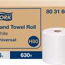 Tork Hand Towel Roll White H80, Universal, 100% Recycled Fiber, 6 Rolls x 630 ft, 8031600