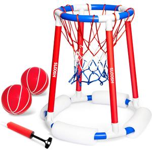 Sloosh Pool Basketball Hoop Toys, Floating Basketball Pool Game, Swimming Floats Toys with Balls Pump, Summer Outdoor Water Play Toy for Kids and Adults (Red Blue)