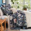 Litanika Floral Ocean Blue Quilt - 3Pcs Botanical Birds Pattren Bed, Super King