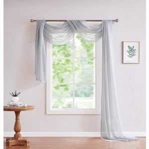 LinenZone Silver Window Scarf Valance in 216 Inch Size. Use Window Scarves as Canopy Bed or Backdrop Curtains, Curtain Scarf, or Sheer Fabric for Draping. (Amazing 55 x 216, Silver)