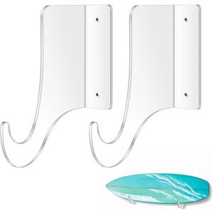 Gerrii Invisible Surfboard Wall Mount, Clear Acrylic Surf Board Rack for Wall, Surfboard Holder for Longboard Shortboard Snowboard, 2 Pack