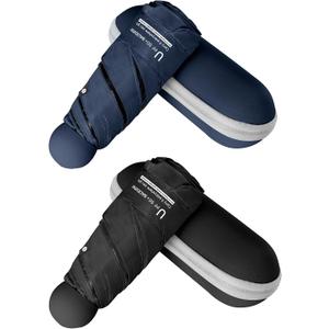 BAODINI Travel Mini Umbrella for Purse With Case Small Compact UV Sun Protection Sun Lightweight Tiny Pocket Umbrella for Women Kids and Men (2 Pack Navy Blue & Black)