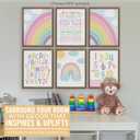 Hadley Designs 6 Rainbow Wall Decor  Pastel Rainbow Wall Art Posters for Nursery & Bathroom, Colorful Unframed Magical Room Decor Prints for Toddler & Girls' Bedroom