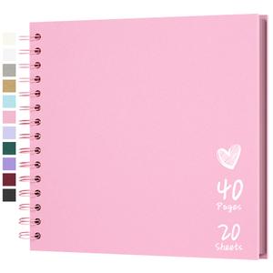 Scrapbook 8x8 Inch DIY Scrapbook Album Hardcover Kraft Paper 40 pages/20 sheets, Perfect for 4x6 / 5x7 Photos, Customizable Memory Book for Family, Wedding & Guest Book, Pink