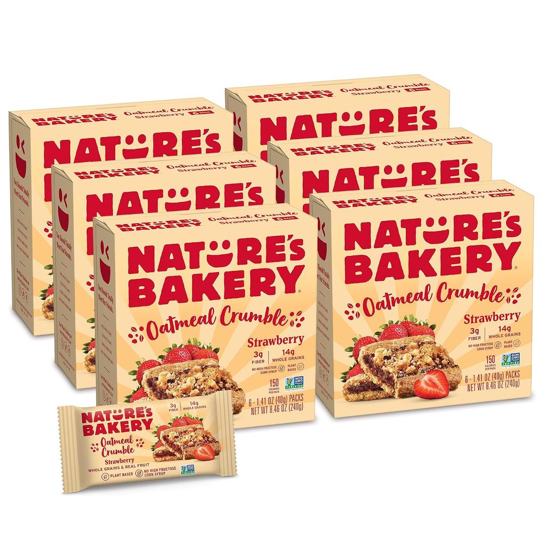 Natures Bakery Oatmeal Crumble Bars, Strawberry, Real Fruit, Vegan, Non-GMO, Breakfast bar, 6 Boxes With 6 Packs, 36 Count (EXP 08/31/26)