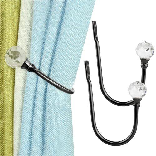 Coolnice 2 Pack Curtain Holdbacks, Wall Mounted Curtain Tiebacks, Glass Crystal with U Shape Curtain Pull Backs with Screws for Home Office-Black