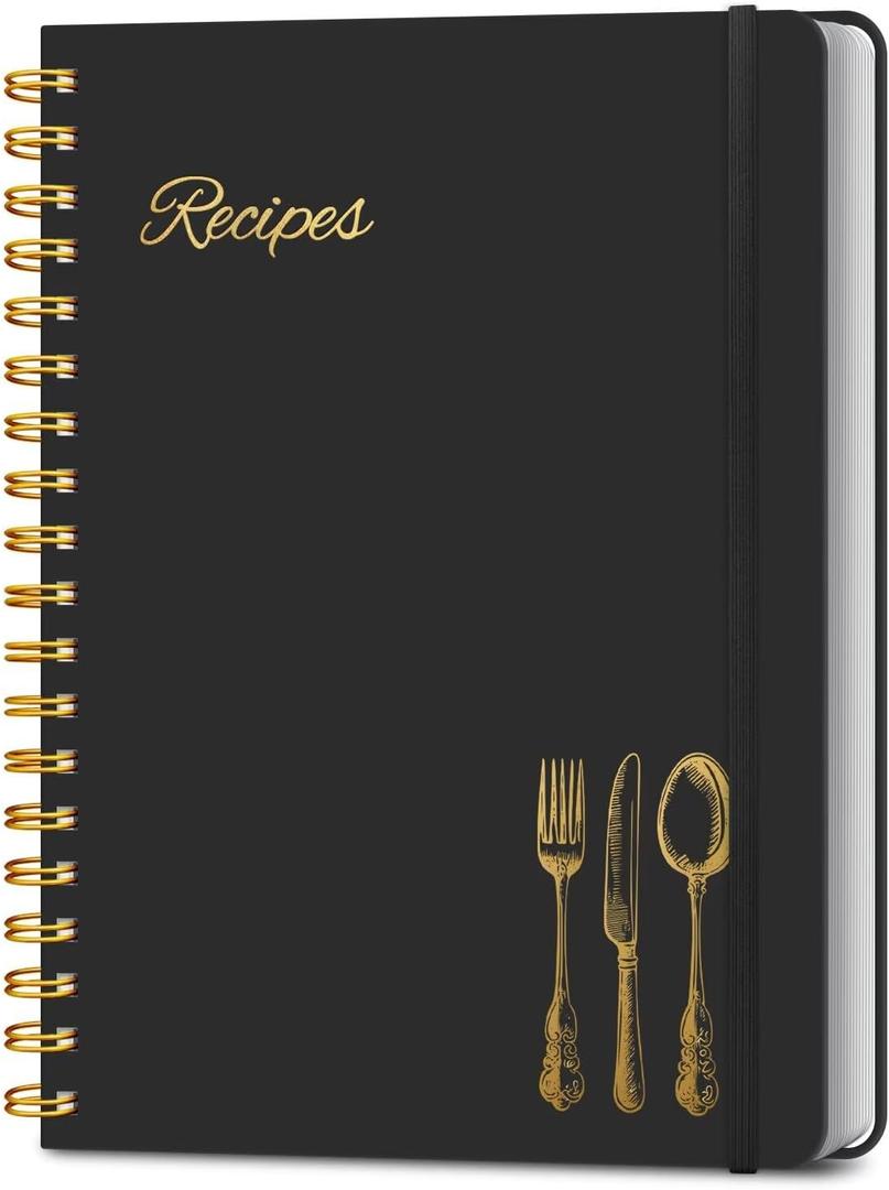 LuBudingJoy Blank Recipe Book to Write in Your Own Recipes. Sprial Hardcover Blank Cookbook, Recipe Journal Hold 130 Recipes(Black) (7''x10'')