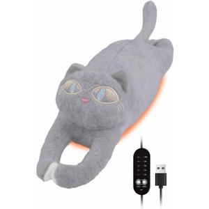 Cat Heating Pad for Period Cramps 5 Heat Settings Auto Shut Off USB Portable Electric Heat Pad Soft Thick Fuzz Stuffed Animal Cute Kitty Warmer for Body Pain Relief Comfort Accompany Help Relax Gift (Gray)