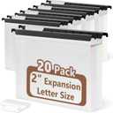 20 Pcs Extra Capacity Plastic Hanging File Folder Letter Size File Folder Reinforced Tabs with Heavy Duty 2 Inch Expansion and Black Insert Gasket for Filing Cabinet Durable Hang Folders (2 INCH, 20)
