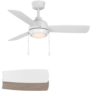 Wynwood 44-inch Connie Indoor Ceiling Fans with Lights, Pull Chain, Matte White, 3-Blade, Frosted White Shade [W58356]