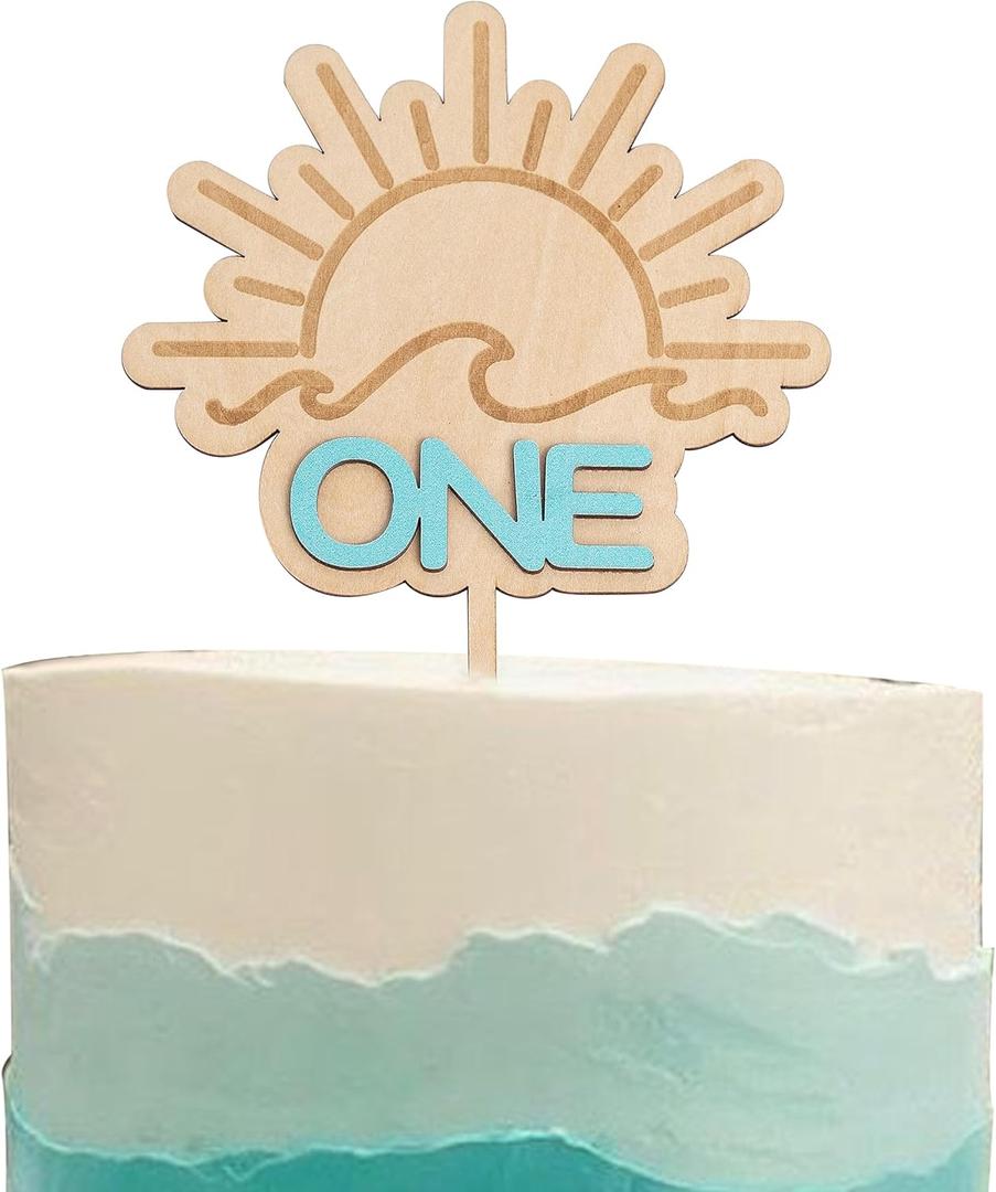 Wave Surf Wooden Cake Topper - The Big One Themed 1st/First Birthday Party Decoration,Smash Cake Photo Props