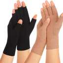 2 Pairs Arthritis Compression Gloves for Women Men, Carpal Tunnel Pain Relief, Fingerless for Typing Both Hands (Medium, Black1+brown1)