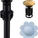 Bathroom Sink Drain,Pop Up Drain for Bathroom Sink,Bathroom Sink Drain Kit,Drain Stopper Bathroom Sink with Overflow,Appy to Lavatory Vanity Drain Stopper,with Detachable Basket,Drawing Gold