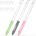 Pencil Case Compatible with Apple Pencil Pro/Apple Pencil 2nd Generation Case, 3 Pack Silicone Translucent Two-Tone Pencil Case, [with 10 Silicone Tip Cover].(Pink, Gray, Matcha)