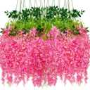 Artificial Wisteria Hanging Flowers Fake Wisteria Flower Garland Silk Vines Rattan Decor for Home Wedding Arch Wall Garden Greenery Bedroom Outdoor Office Party Decoration (12, Dark Pink)