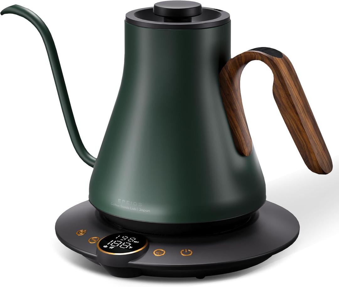 Cocinare Gooseneck Electric Kettle, 1F Temperature Control, 1500W Fast Heating, Pour Over Coffee & Tea Kettle with Brew Timer & Keep Warm, Stainless Steel, 0.9L (Delacroix Green)