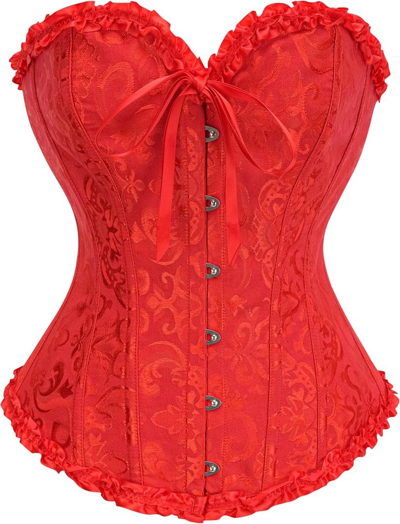 SZIVYSHI Corset Tops for Women, Bustier Shapewear Lingerie, Lace Waist Push Up Bodysuit (Large, Red)