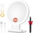 Auxmir 1X/30X Magnifying Mirror with Light, Double Sided Makeup Mirror with Adjustable Folding Handle, Lighted Vanity Mirror with Tweezer, Portable Tabletop Mirror for Travel Home