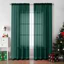 OVZME Hunter Green Sheer Curtains 84 Inches Long 2 Panels - Soft Light Filtering Christmas Sheer Panels for Living Room/Bedroom, Top Dual Rod Pocket, 1 Pair, Each 42Wx84L