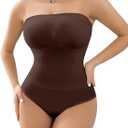 Women's Strapless Shapewear Bodysuit Tummy Control Seamless Sculpted Body Shaper with Removable Straps, Large