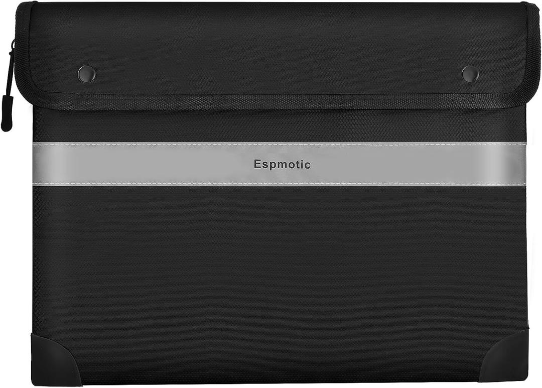 Fireproof Document Bag 5200F Heat-Resistant, 14.2" x 10.6" Waterproof Money Pouch with 8-Layer Protection, Zipper and Snap Closure, Reflective Strip for Quick Access, Black