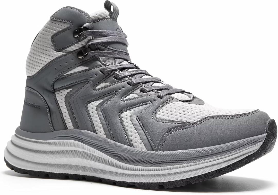 Men's Orthopedic Mid Trekking Hiking Boots: Comfortable Plantar Fasciitis Ankle Support Work Walking Running Shoes, Orthotic Cushion Sport Gym Cross Training Trail Sneakers for Foot Heel Pain Relief (Gray)