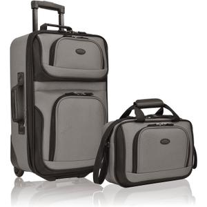 U.S. Traveler Rio Lightweight Softside Rolling Carry-on Suitcase, 2-Wheel Set, Grey