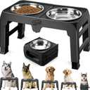 Elevated Dog Bowls for Large Dogs 5 Adjustable Heights 7.5"-15.4", 2 X-Large 10 Stainless Steel Bowls, Heavy Duty Raised Dog Bowl Stand Foldable Pet Feeder for Dogs Shoulder Height Over 15, Black