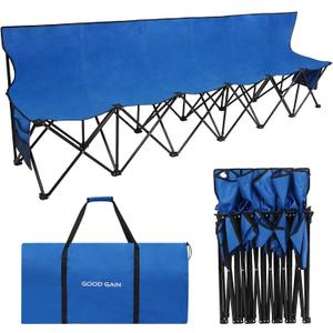 G GOOD GAIN Portable Soccer Bench - Team Bench Soccer 6 Seats with Bag, Sideline Folding Bench, Folded Chair Seating 6 for Football Camp Outdoor Sport Events, Team Chairs for Adults, Blue