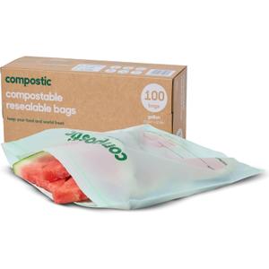 Compostic Compostable Gallon Bags (100 Count) Bulk Pack Resealable Zip-Seal, Plant-Based, Home Compostable, Freezer Safe, BPA-Free, Non-Toxic, GMO-Free Food Storage Bags