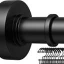 Black Shower Rod with 12 Hooks, 43-72 Inches, Rust Resistance, Adjustable Tension Rod with Durable Spring, No Drilling - Use For Bathroom, Bedroom, Home, Matte Black