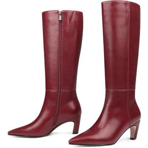 COLETER Women's Knee High Boots Pointed Toe Kitten Low Heel Tall Boots Comfortable Fall Winter Long Boots (9.5, Burgundy)