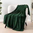 PAVILIA Fleece Throw Blanket for Couch with Pom Pom Fringe, Emerald Green, Soft Cozy Fuzzy Flannel Blanket for Sofa Bed, Lightweight Plush All Season Throw, 50x60 Inches