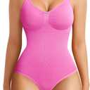 BRABIC Womens' Seamless Sleeveless V-Neck Bodysuit Shapewear Tummy Control (Medium-Large, Hot Pink Brief)