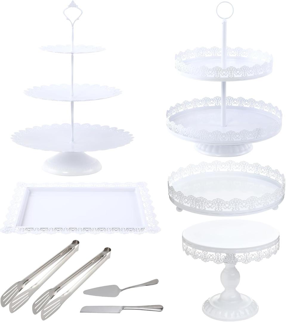 Cake Stands Set White Metal Cupcake Holder Dessert Display Plate Decor Serving Platter for Party Wedding Birthday Baby Shower Celebration Home Decoration