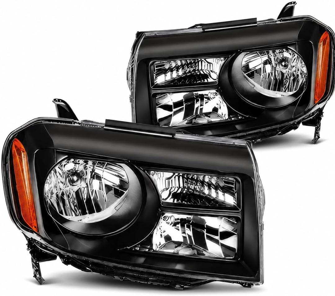 Headlight Assembly Compatible with 2012-2015 Honda Pilot, Black Housing Amber Reflector Clear Lens Headlamp Replacement, Replaces HO2502147 HO2503147, Driver and Passenger Side Pair