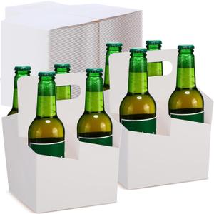 Jetec 50 Pcs 4 Cup Drink Carrier with Handle, Kraft Paperboard Beer Carrier, Disposable Drink Holder for Hot or Cold Drinks, 12-16 oz Bottle Holder for Food Delivery Beverages (White)