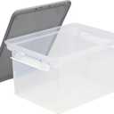 Storex Portable File Tote with Locking Handles, Letter/Legal Files, 18.5" X 14.25" X 10.88", Clear/Silver