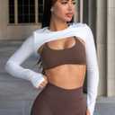 YEOREO Women Crop Top Long Sleeve Bolero Open Front Workout Cropped Shirts Sports Shrug (White, L)