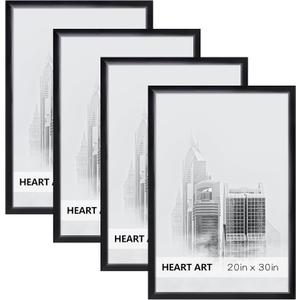 HEART ART 20x30 Frame 4 Pack,20x30 Poster Frame Without Mat,20 x 30 Wall Gallery Photo Frames,Black