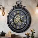 AYRELY 24IN Decorative Moving Gear Large Wall Clock, Oversized Industrial Steampunk Gears, Big Numerals Wall Clock for Modern Living Room Decor (Carbon Black)