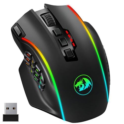 Redragon Wireless Gaming Mouse, MMO Gaming Mouse UP 16,000 DPI, 16 Macro Programmable Buttons, RGB Rechargeable with 12 Side Buttons, 70Hrs for PC Laptop MOBA FPS, M901P-KS
