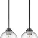 Pendant Lights Kitchen Island 2 Pack, 7" Modern Black Hanging Lights Fixtures with Clear Glass Globe Shade, Kitchen Island Lighting for Bathroom, AD-22280-1P2-BK-C